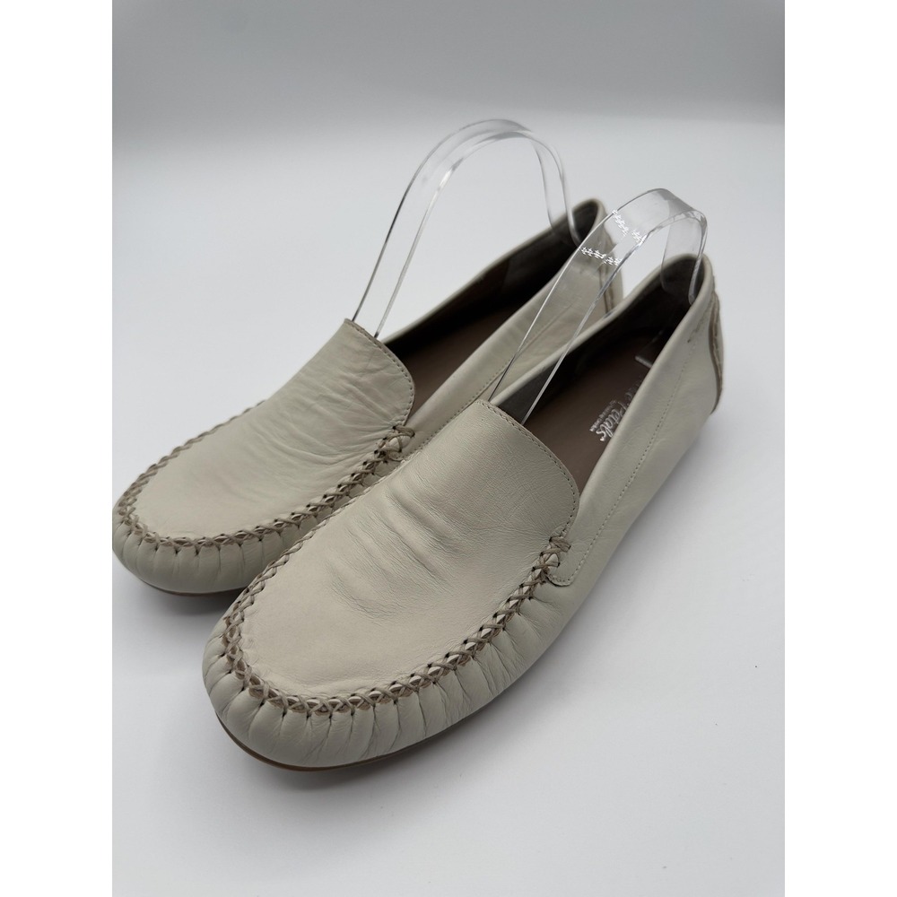 Rose Petals Loafers Women 9.5M Beige Leather Whipstitch Slip On Flat R27204